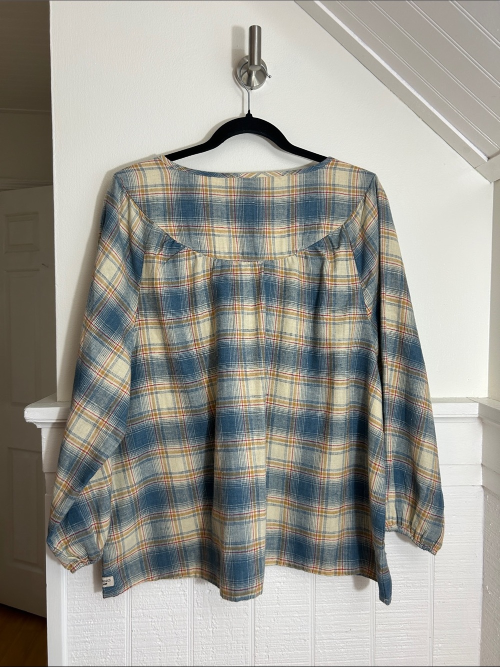 Toad&Co Blue and Cream Plaid Peasant Tunic size Large - Picture 6 of 8
